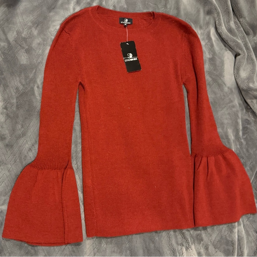 Women's Red Flared Sleeve Top